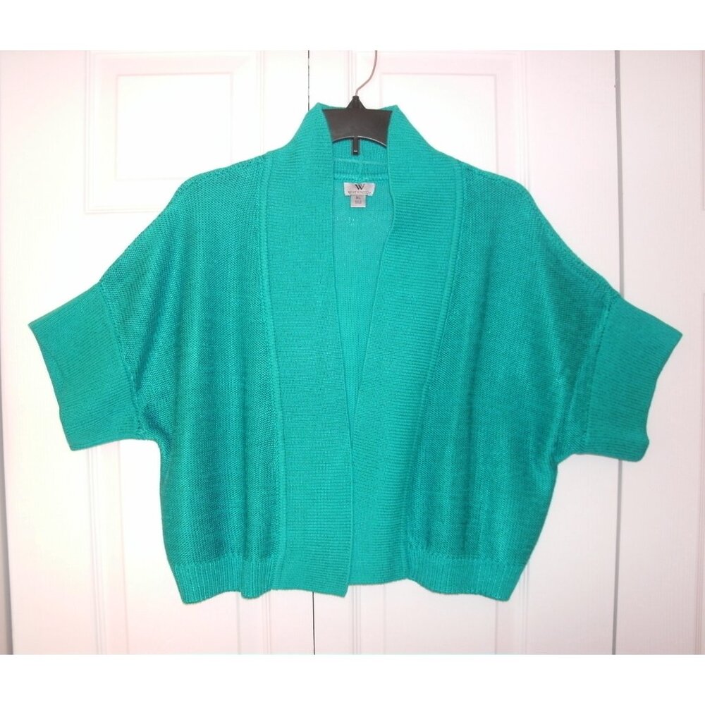 Worthington Knit Bolero/Shrug, Teal (Blue), Short Sleeve, XL